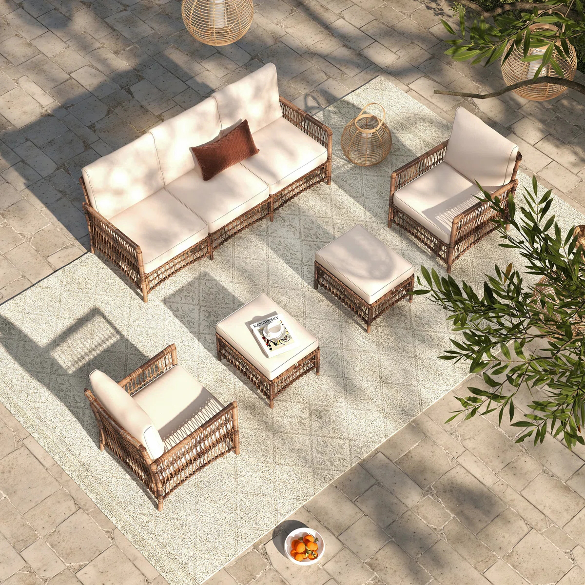 Outdoor Furniture Easy To Clean - ！@Dwoo Duurzaam PE-riet 5-delig buitenpatio-gesprekset Gemakkelijk