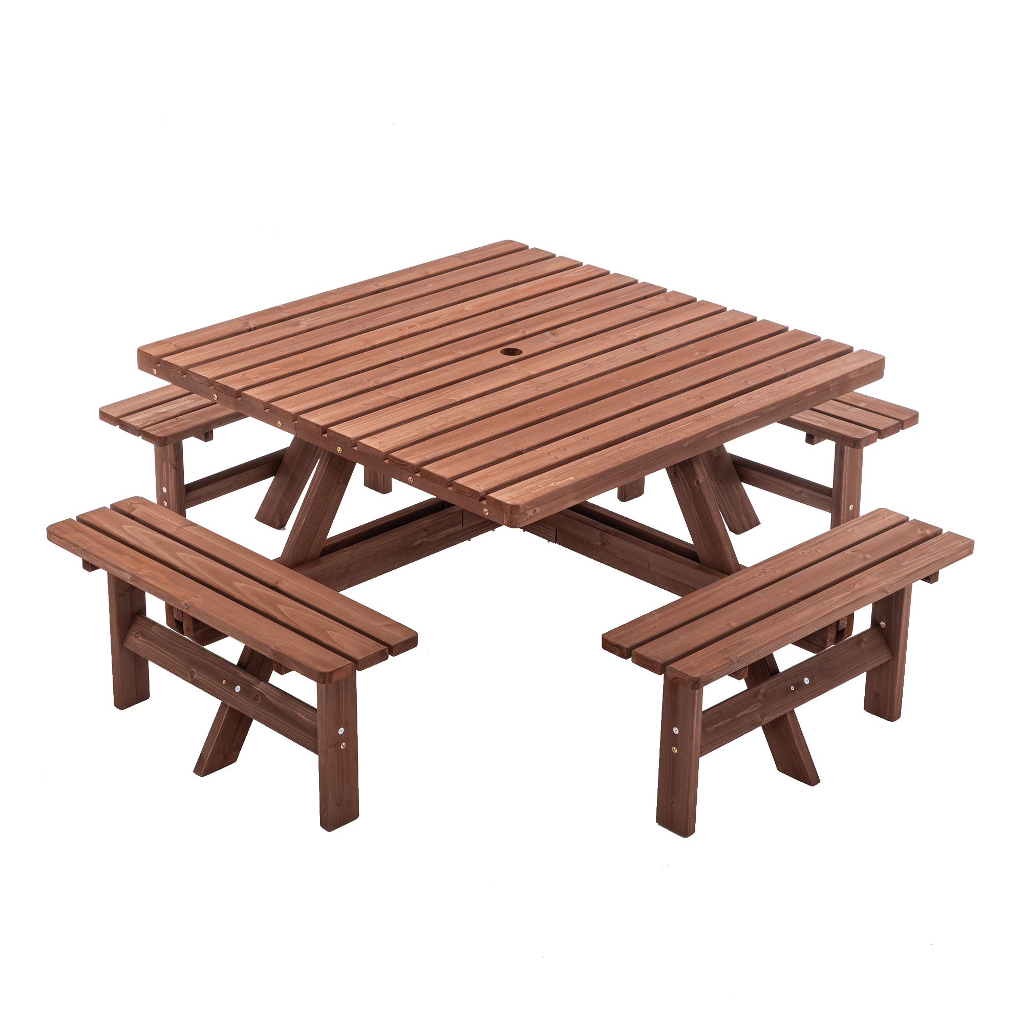 Outdoor Furniture Easy To Clean - 8-persoons vierkante picknicktafel met parasolgat, waterdichte
