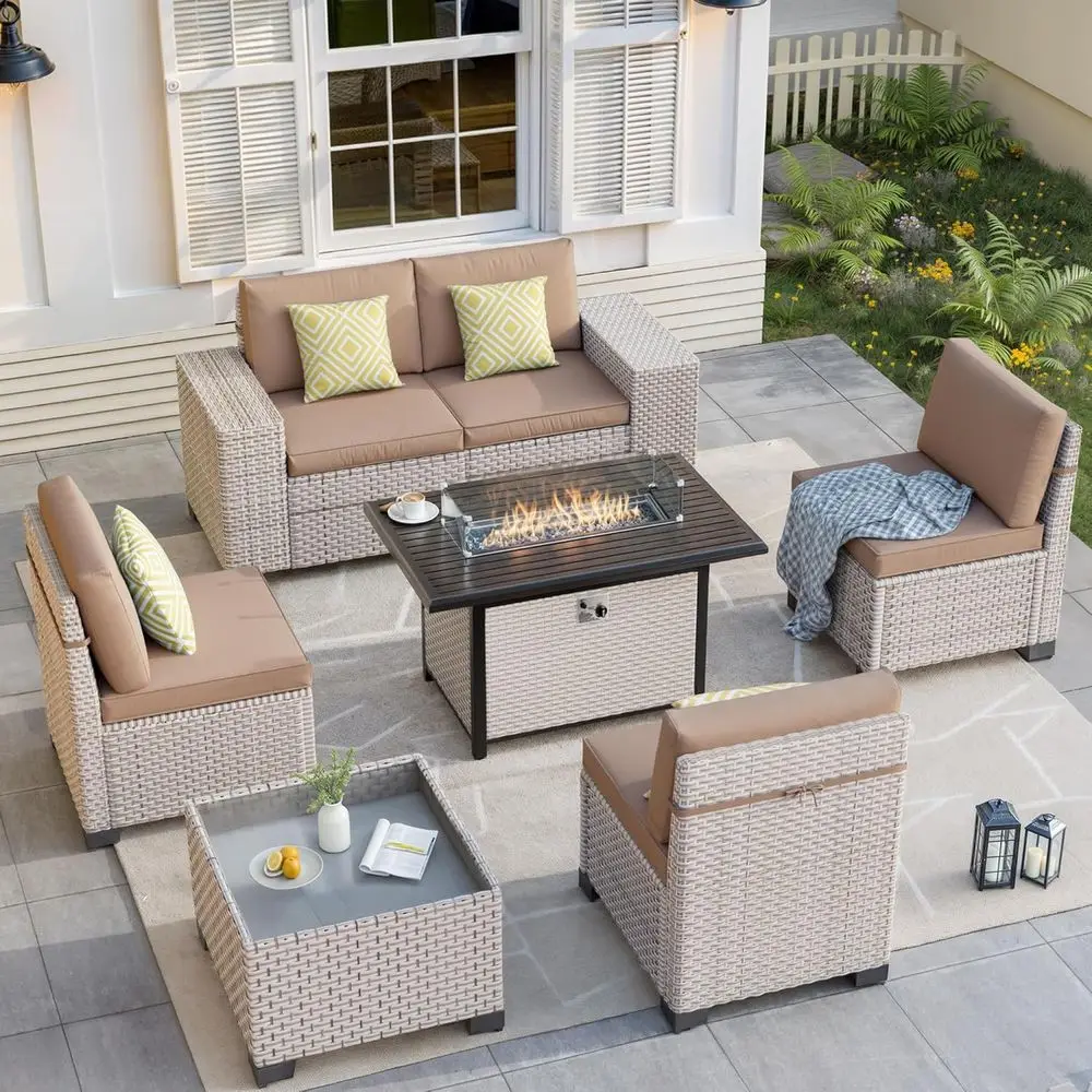 Outdoor Furniture Set With Fire Pit - 7-delige tuinmeubelset met vuurput, hoekbank met