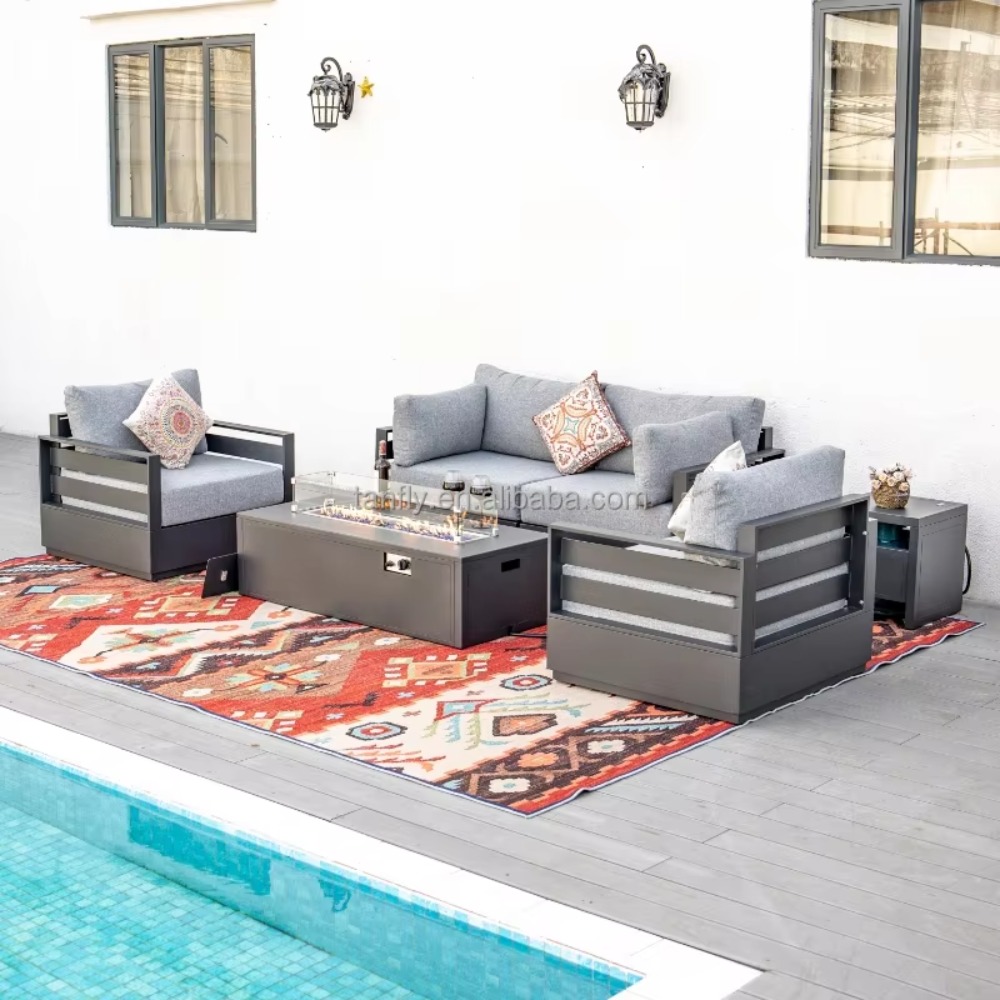 Outdoor Furniture Set With Fire Pit - Villa Hotel Buitenmeubelenset Moderne Aluminium Tuinmeubelen