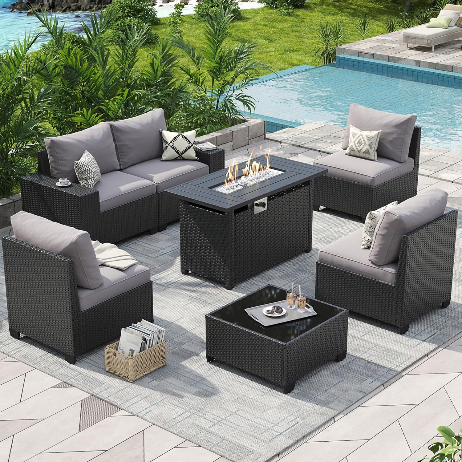 Outdoor Furniture Set With Fire Pit - Tuinset voor buiten met 44'' vuurtafel,