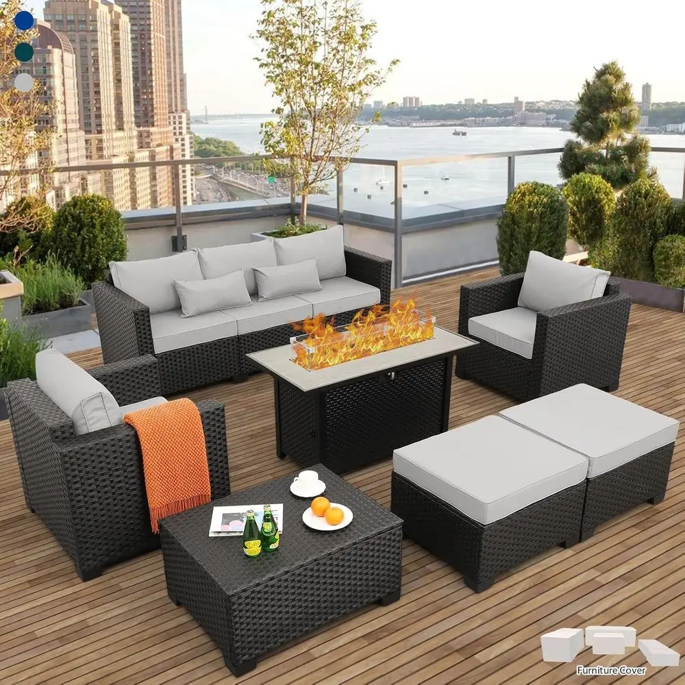 Outdoor Furniture Set With Fire Pit - 45-delige tuinmeubelset met 7 onderdelen, weerbestendige