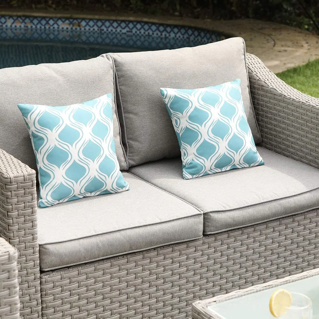 Outdoor Furniture Set With Fire Pit - -Buitenmeubilair 5-delige rieten sectionele bank met