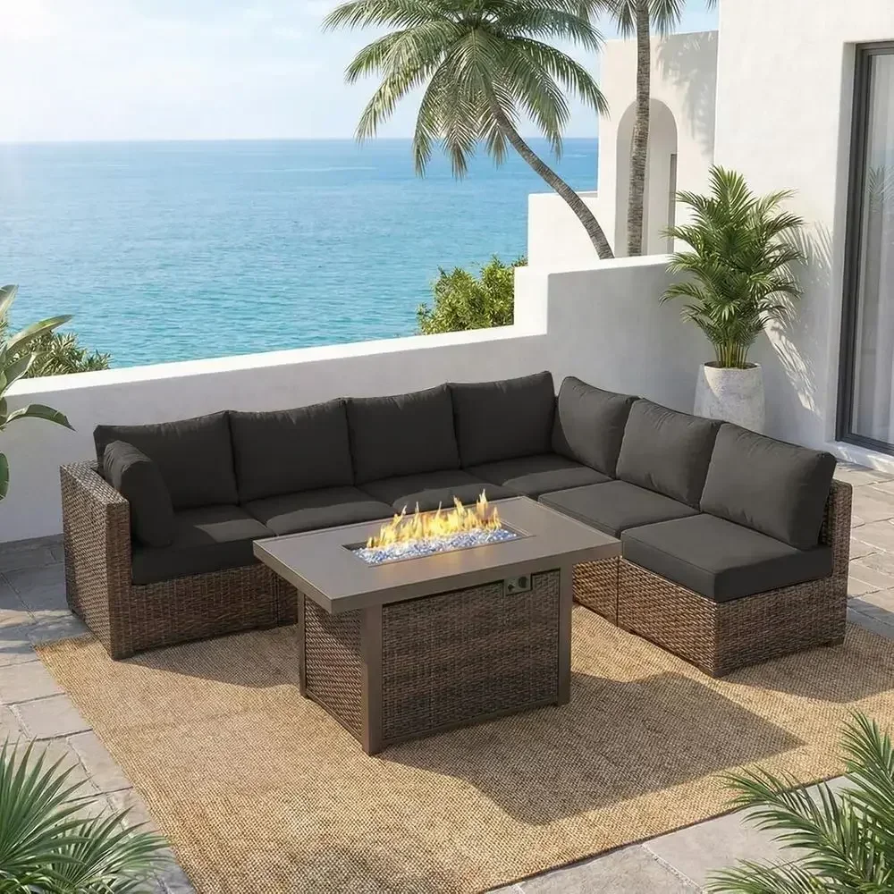 Outdoor Furniture Set With Fire Pit - 7-delige tuinmeubelset met 42 cm vuurplaats,