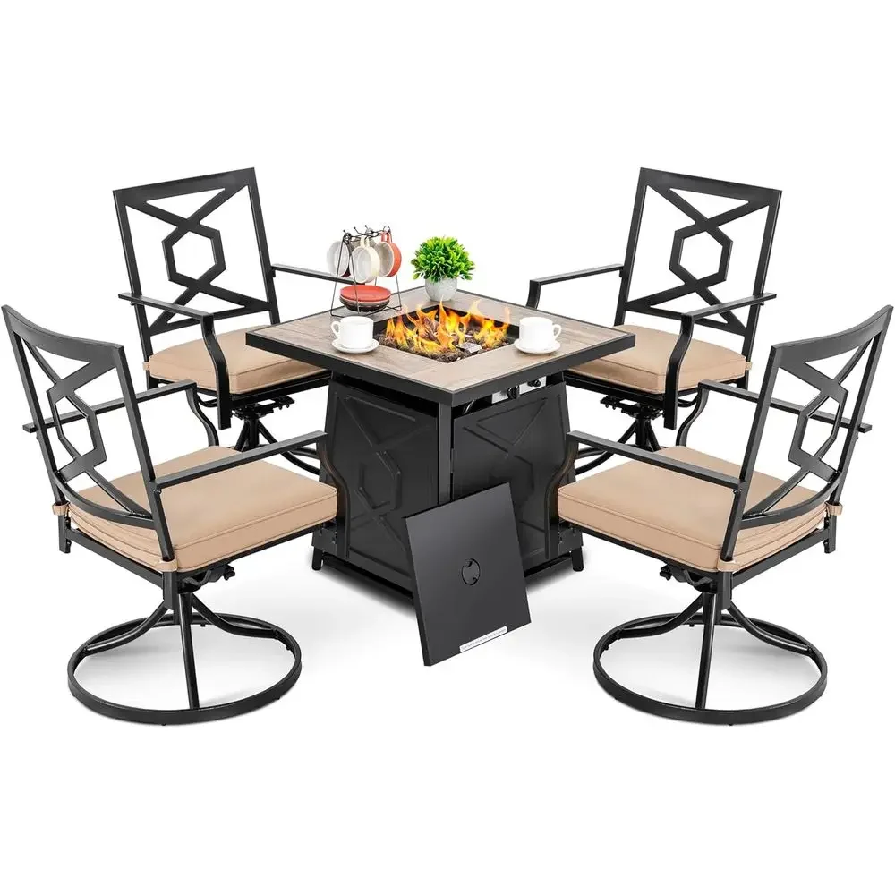 Outdoor Furniture Set With Fire Pit - 5-delige tuinmeubelset met vuurtafel, 28 propaangasvuurtafel,