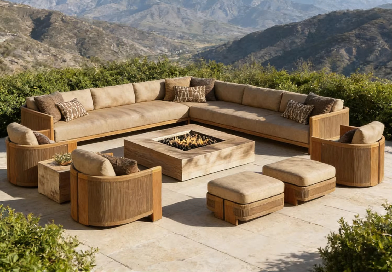 Outdoor Furniture Set With Fire Pit - Design Buitenmeubelen Teak Tuin Waterdichte Vuurplaats