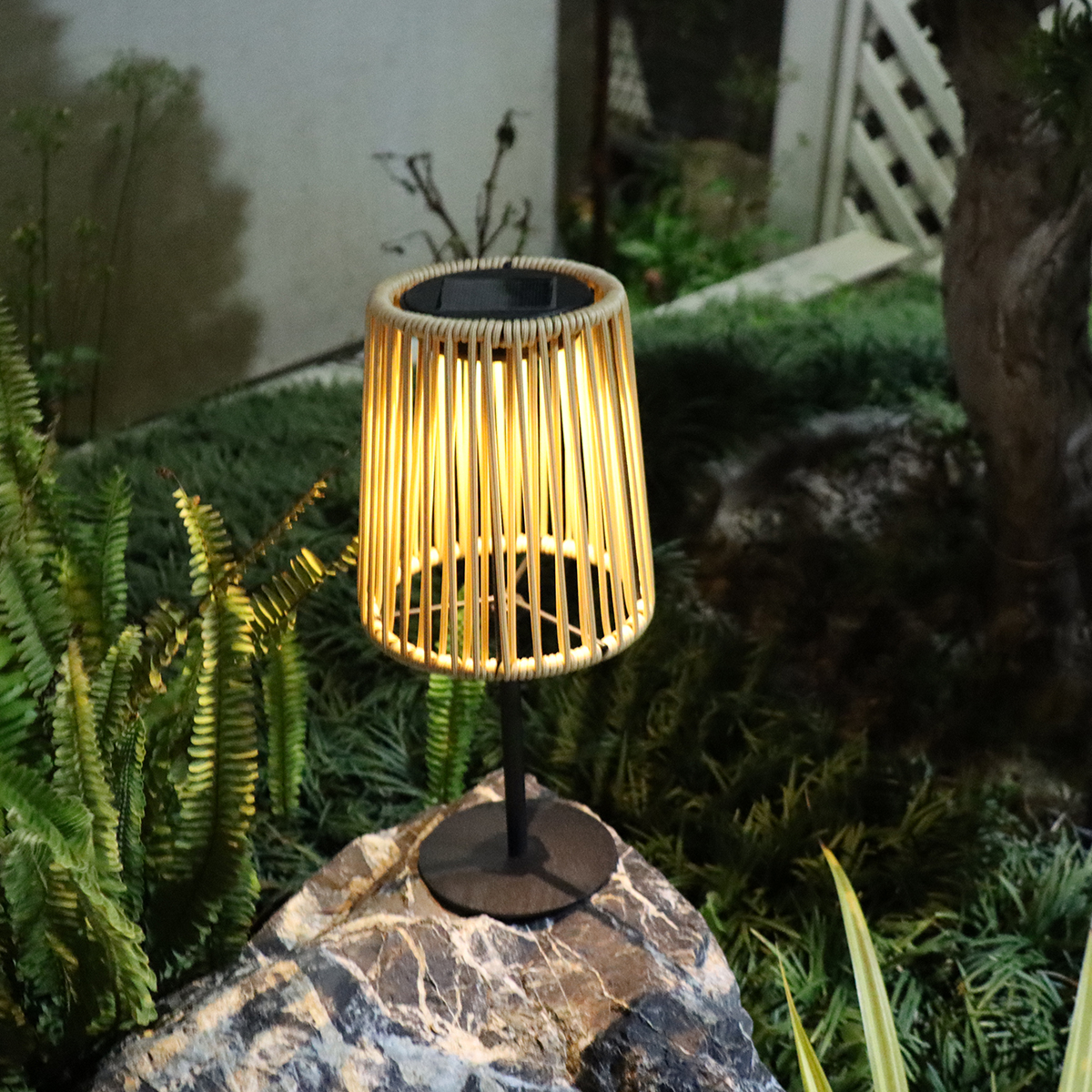 Outdoor Furniture For Cafe - Handgeweven rotan zonnelamp, decoratieve buitenlamp voor
