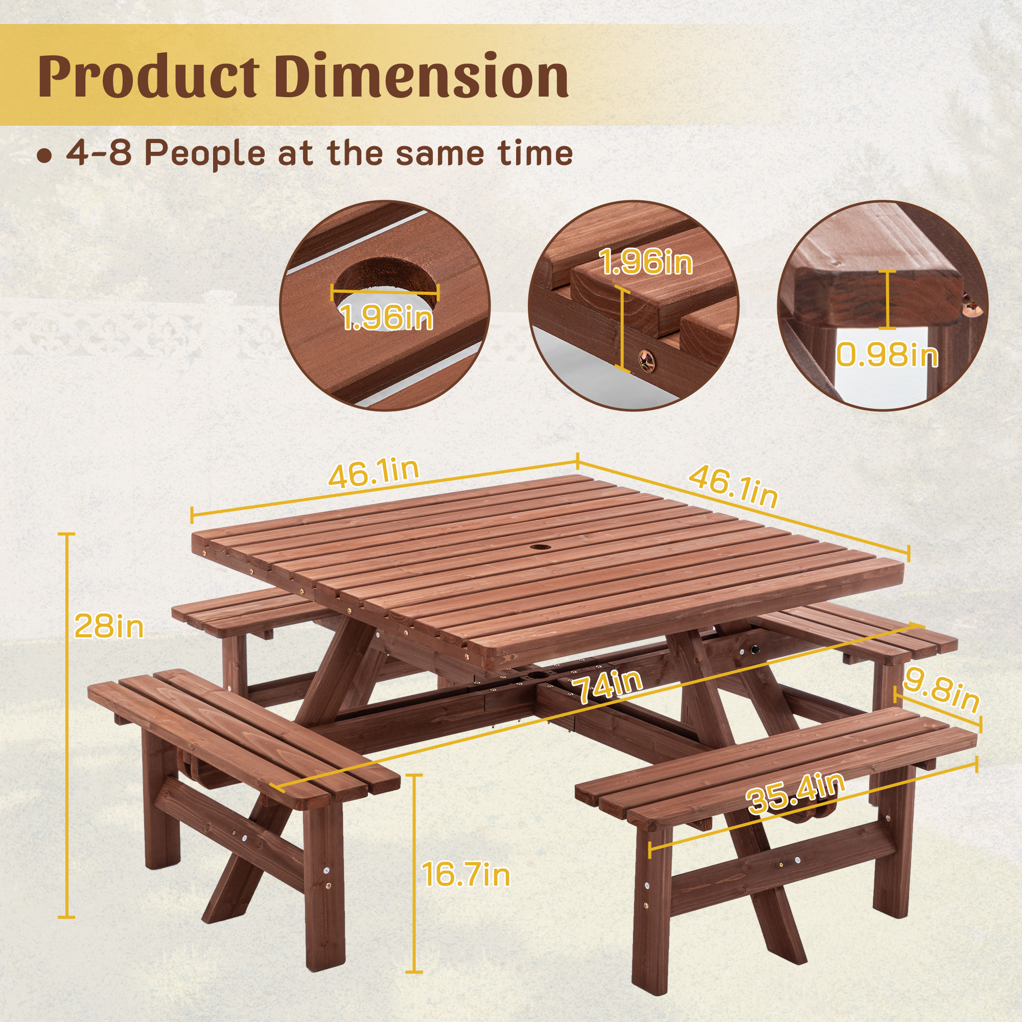 8-persoons vierkante picknickt - Outdoor Furniture Easy To Clean recensie en prijs