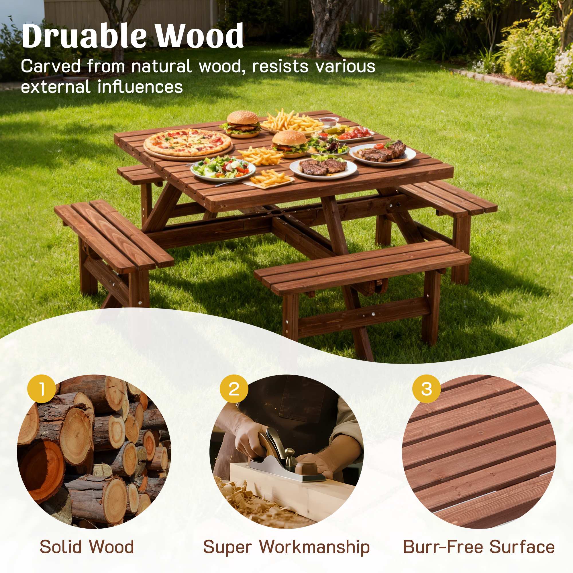 8-persoons vierkante picknickt - Outdoor Furniture Easy To Clean recensie en prijs
