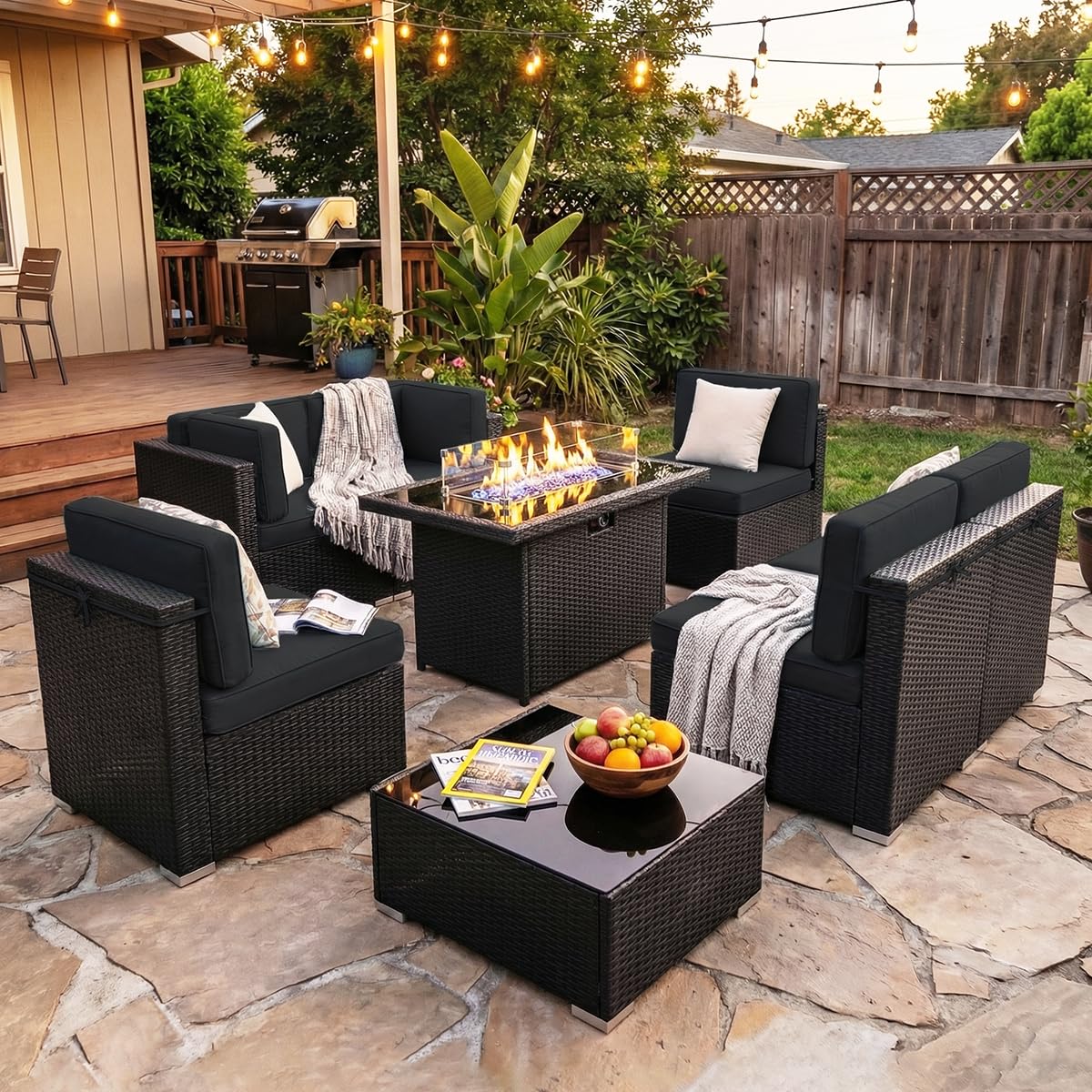 8-delige tuinmeubelset met 44  - Outdoor Furniture Set With Fire Pit recensie en prijs