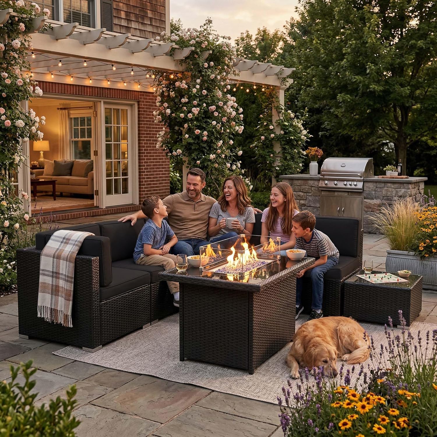 8-delige tuinmeubelset met 44  - Outdoor Furniture Set With Fire Pit recensie en prijs