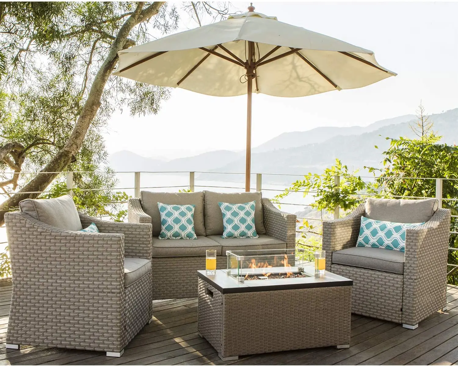 -Buitenmeubilair 5-delige riet - Outdoor Furniture Set With Fire Pit recensie en prijs