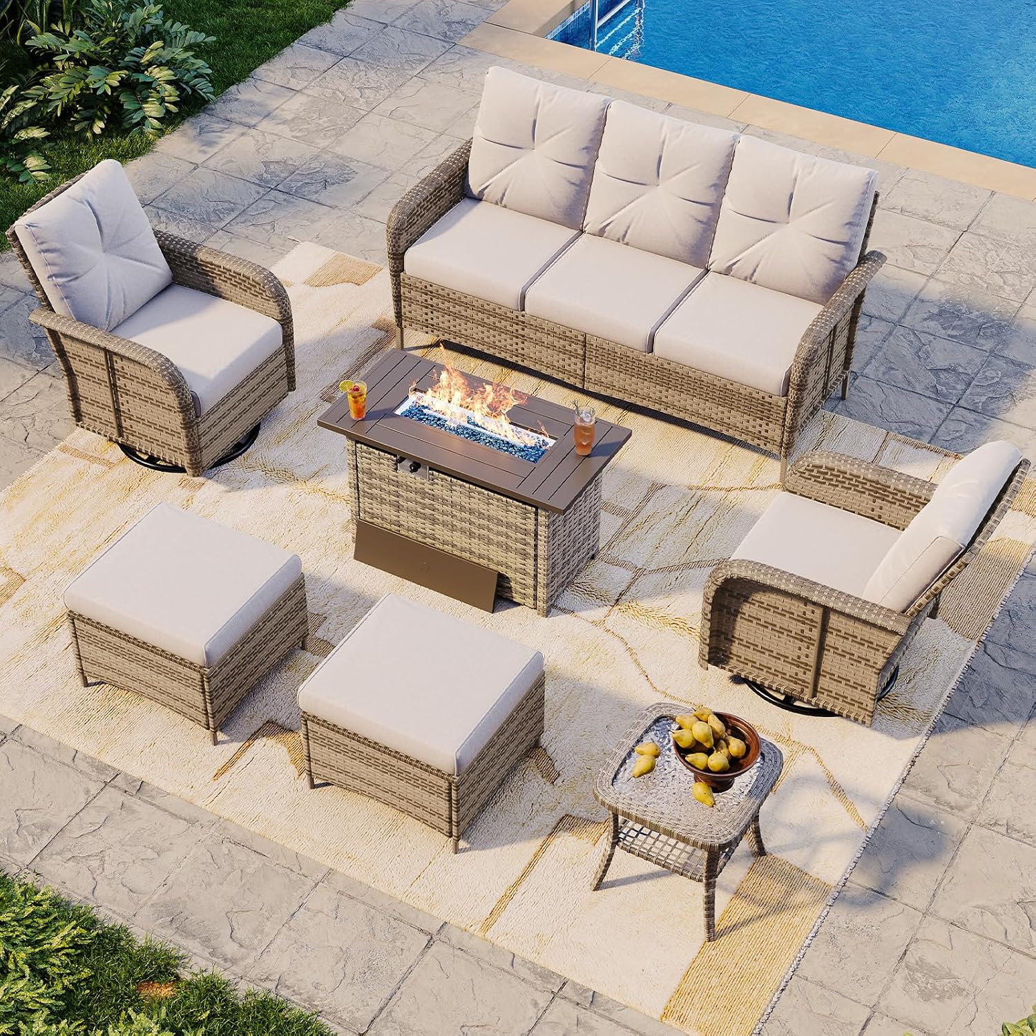 7-delige rieten terrasset met  - Outdoor Furniture Set With Fire Pit recensie en prijs