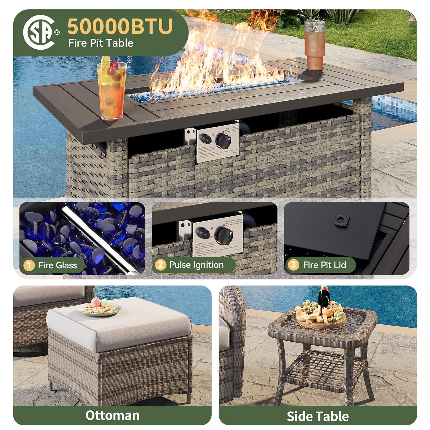 7-delige rieten terrasset met  - Outdoor Furniture Set With Fire Pit recensie en prijs